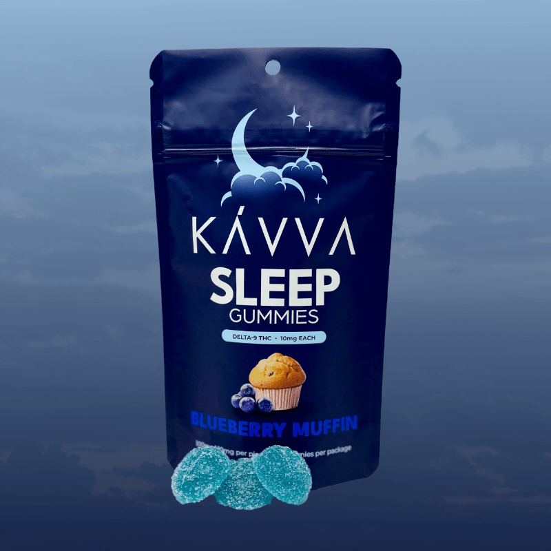 sleep-blueberry-muffin-kavva-delta-9-thc-gummies-sunset-behind-packaging-kavva-2023